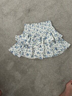 Ruffle Floral Mini Skirt - Blue Floral